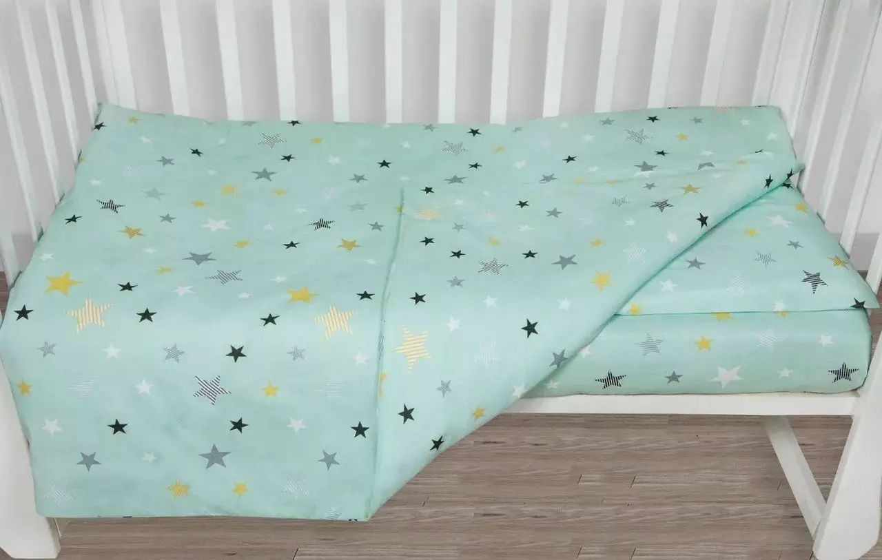 Комплект в кроватку 3 предмета AmaroBaby Baby Boom Россыпь звёзд, мята, бязь