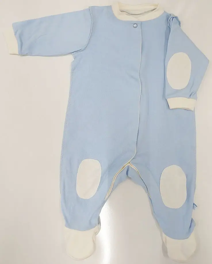 Комбинезон стойка нашивки Фабрика Бамбук внш голубой, молочный 68
