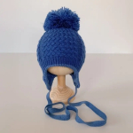 Фотография товара Шапочка двойная вязка Little Star Альба бумбон вязаный синий меланж 38-40