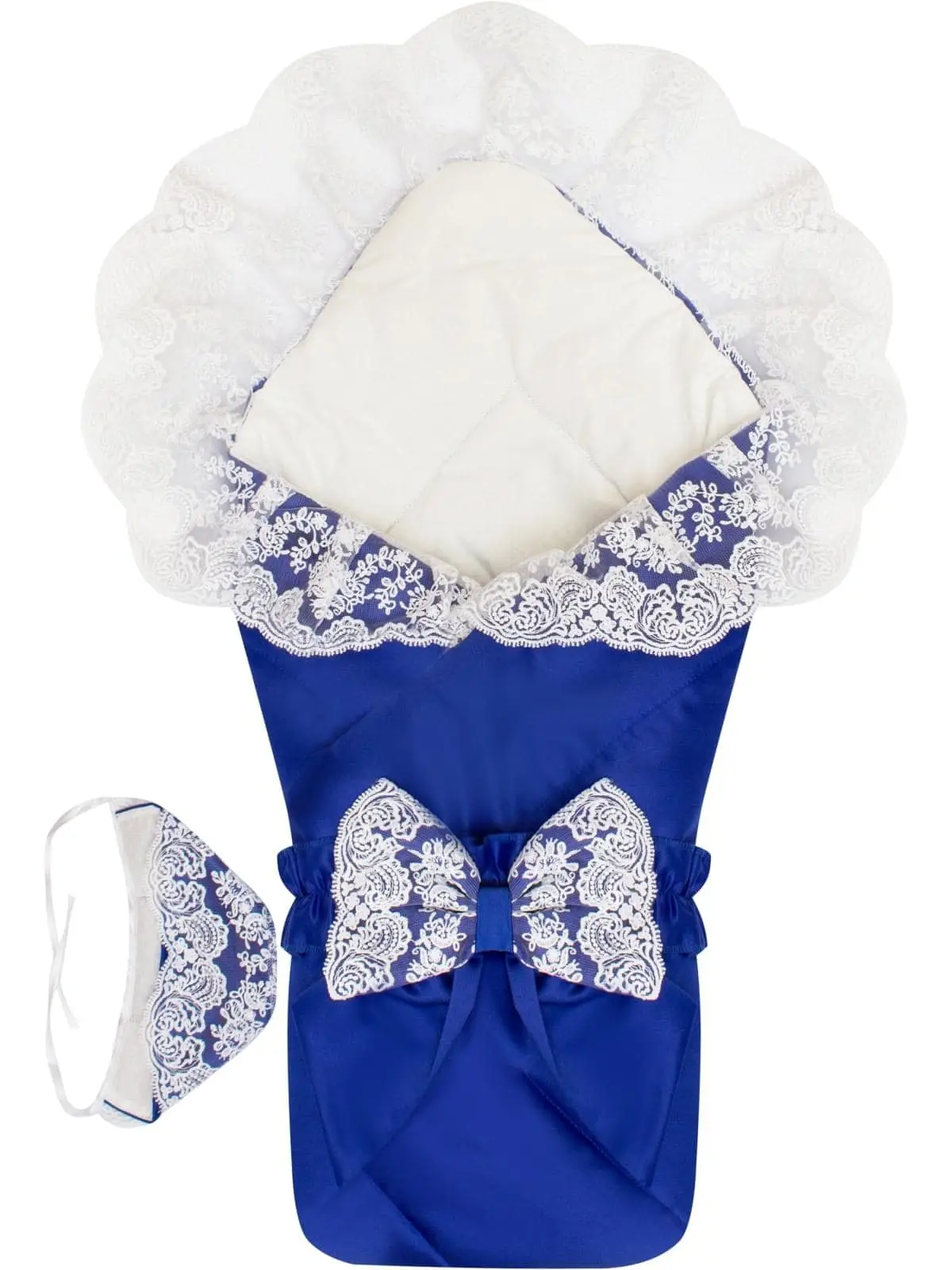 Летний конверт-одеяло на выписку Luxury Baby Неаполь синий с молочным кружевом