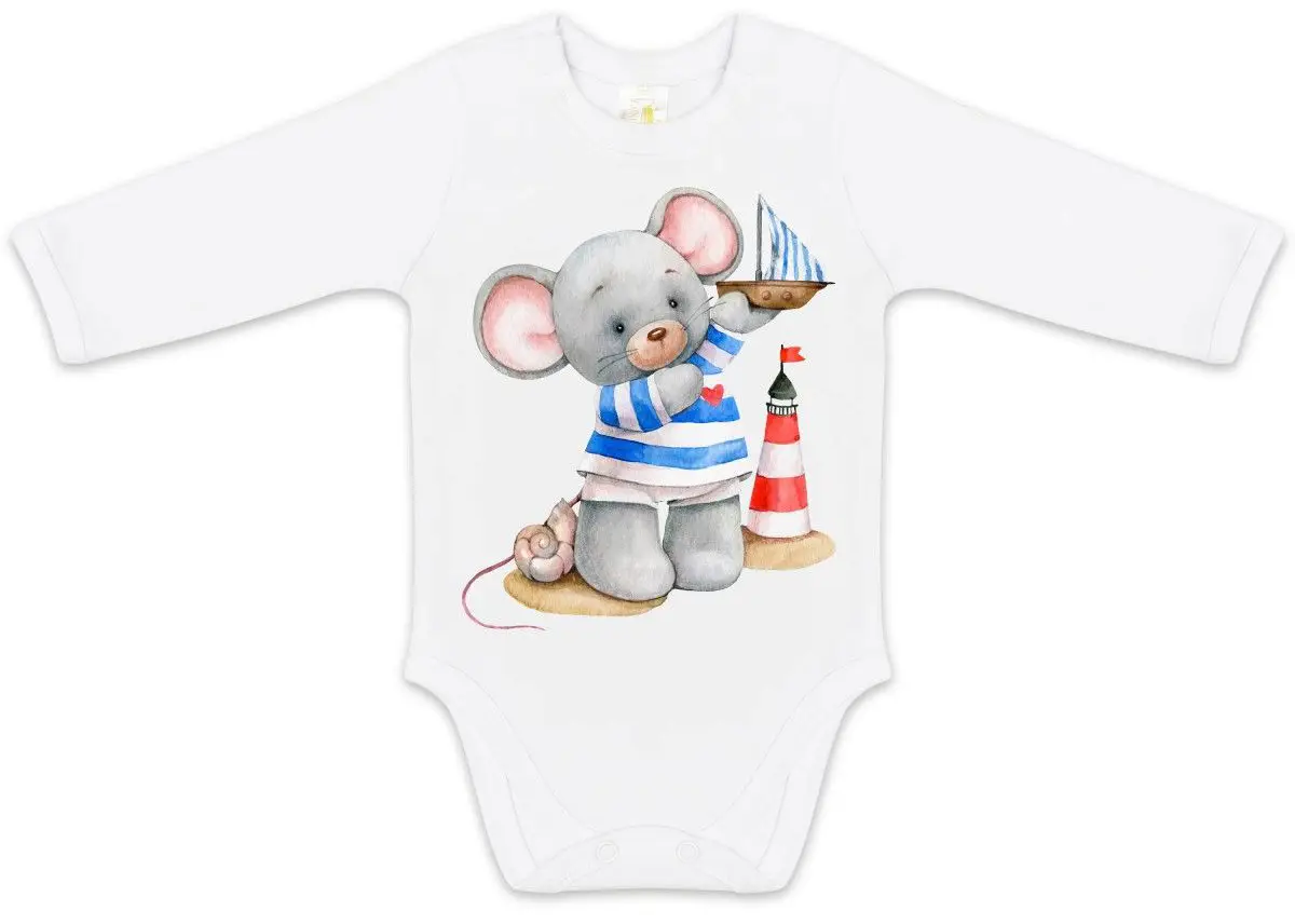 Боди с длинным рукавом Luxury Baby Мышонок с корабликом 74 белый