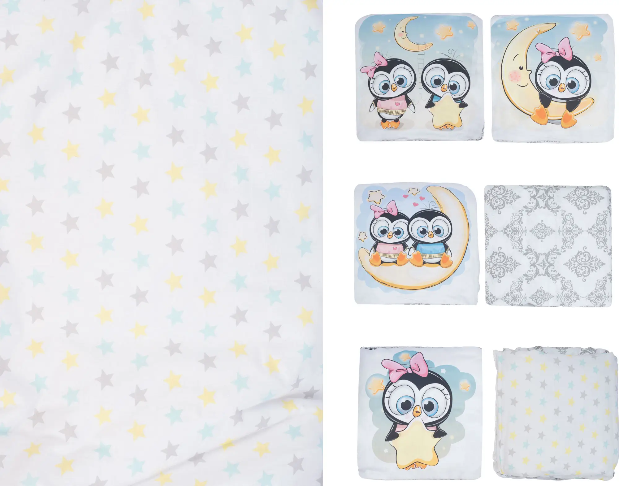 Комплект в кроватку Пингви на луне LuBaby, 6 предметов, арт. 34235