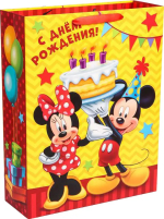 Пакет ламинат вертикальный С Днем Рождения!, Микки Маус, 31х40х11 см 4628814