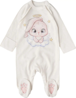 Фотография товара Комбинезон на кнопках Зайка-ангел на облачке, 68 см, интерлок, крем