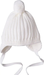 Фотография товара Шапка Лапша Little Star, р. 38 см, белая, подклад флис, помпон вязаный