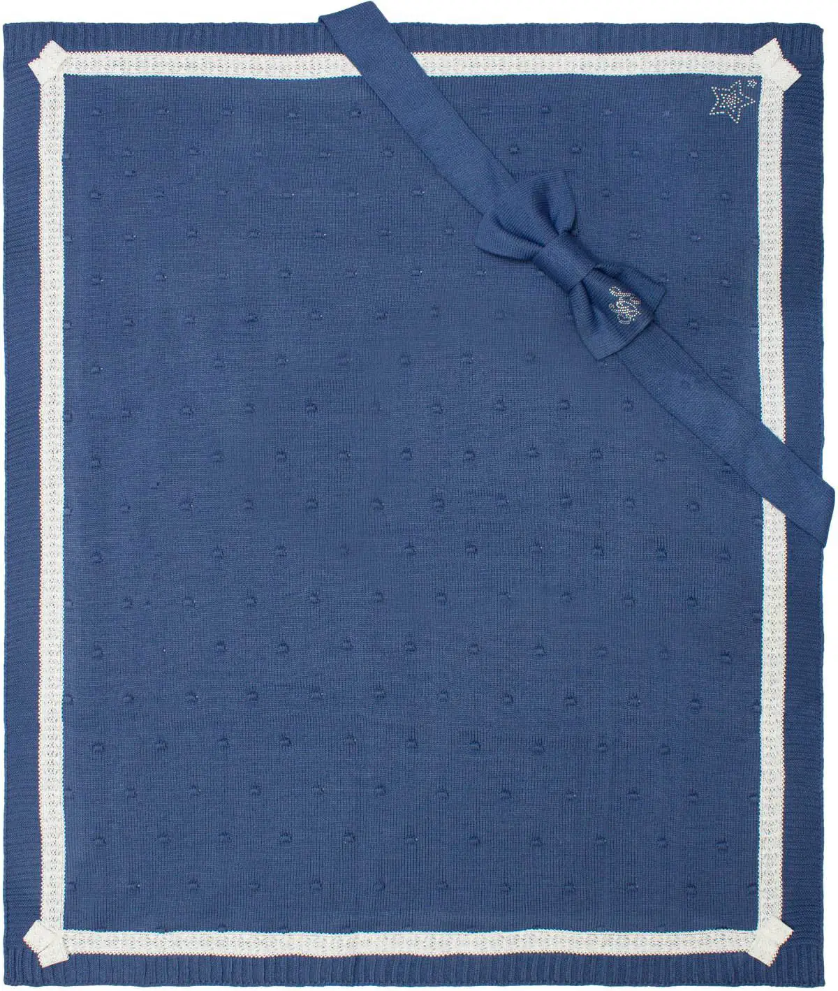 Вязаный комплект Luxury Baby, плед и бант, цвет синий, размер 56-62