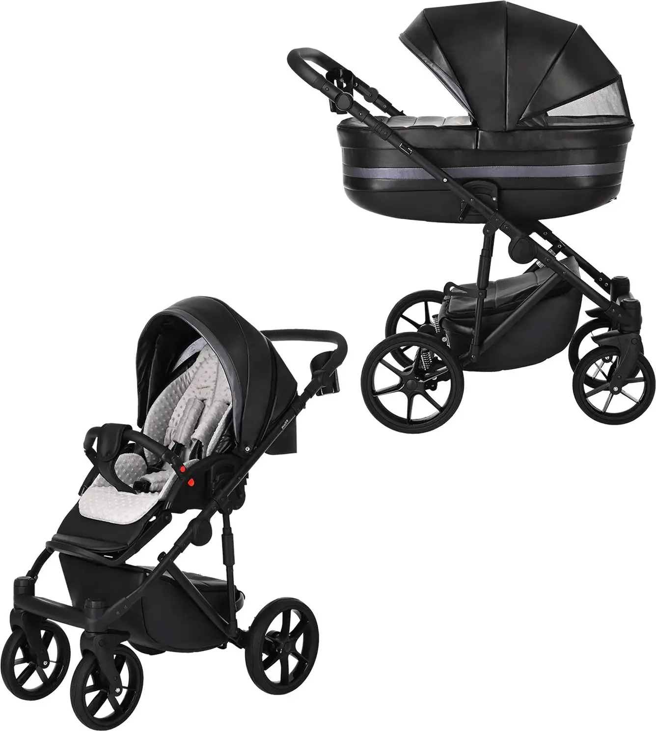 Коляска 2 в 1 Pituso Luna Luxury короб, прогулка, Кожа/Silver Black