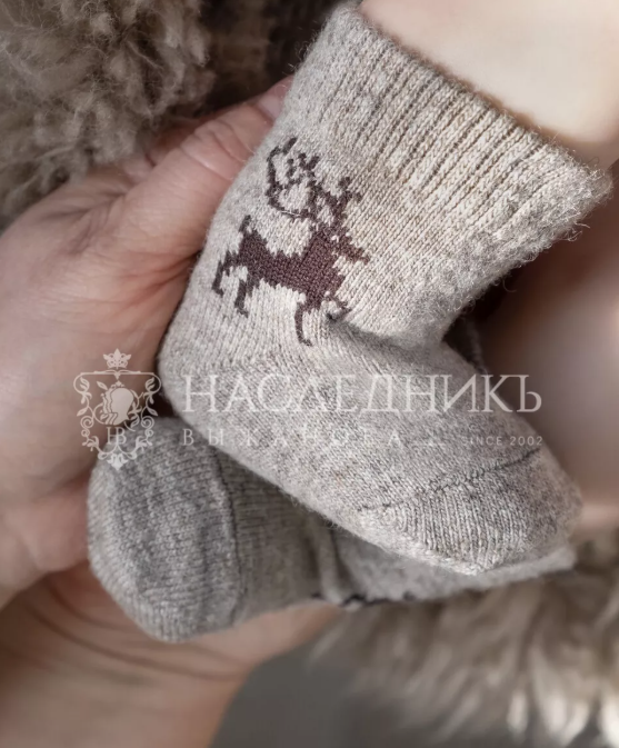 Фотография товара Термоноски 100% овечья шерсть д/с (цв. коричневый, рис. олень, р. 0 (8-12 см))