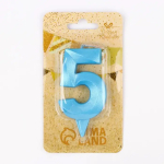 Фотография товара Свеча в торт Страна Карнавалия Грань, цифра 5, голубой металлик, 7,8 см