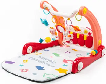 Каталка-ходунки Amarobaby Play Way 2 в 1 с развивающим ковриком и встроенной игровой панелью, красная