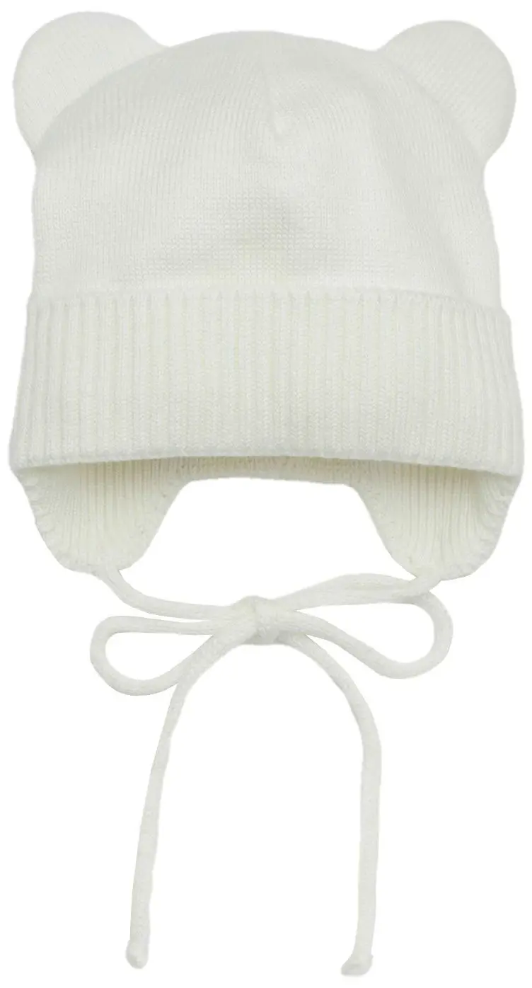 Шапка детская вязаная AmaroBaby Pure Love Bear, молочный, демисезонная, с подкладом, размер 42-44