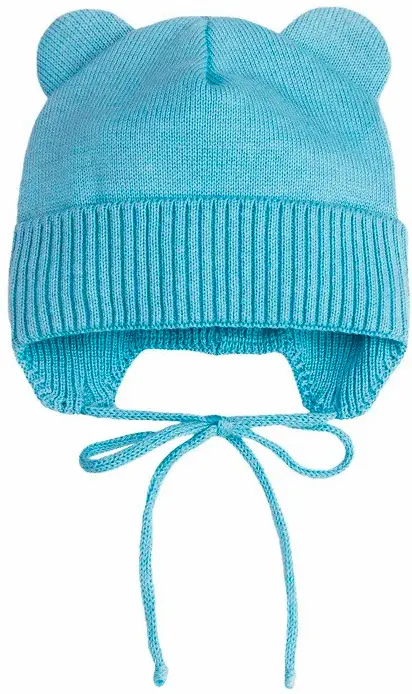 Шапка детская вязаная AmaroBaby Pure Love Bear демисезонная, с подкладом, голубой 38-40