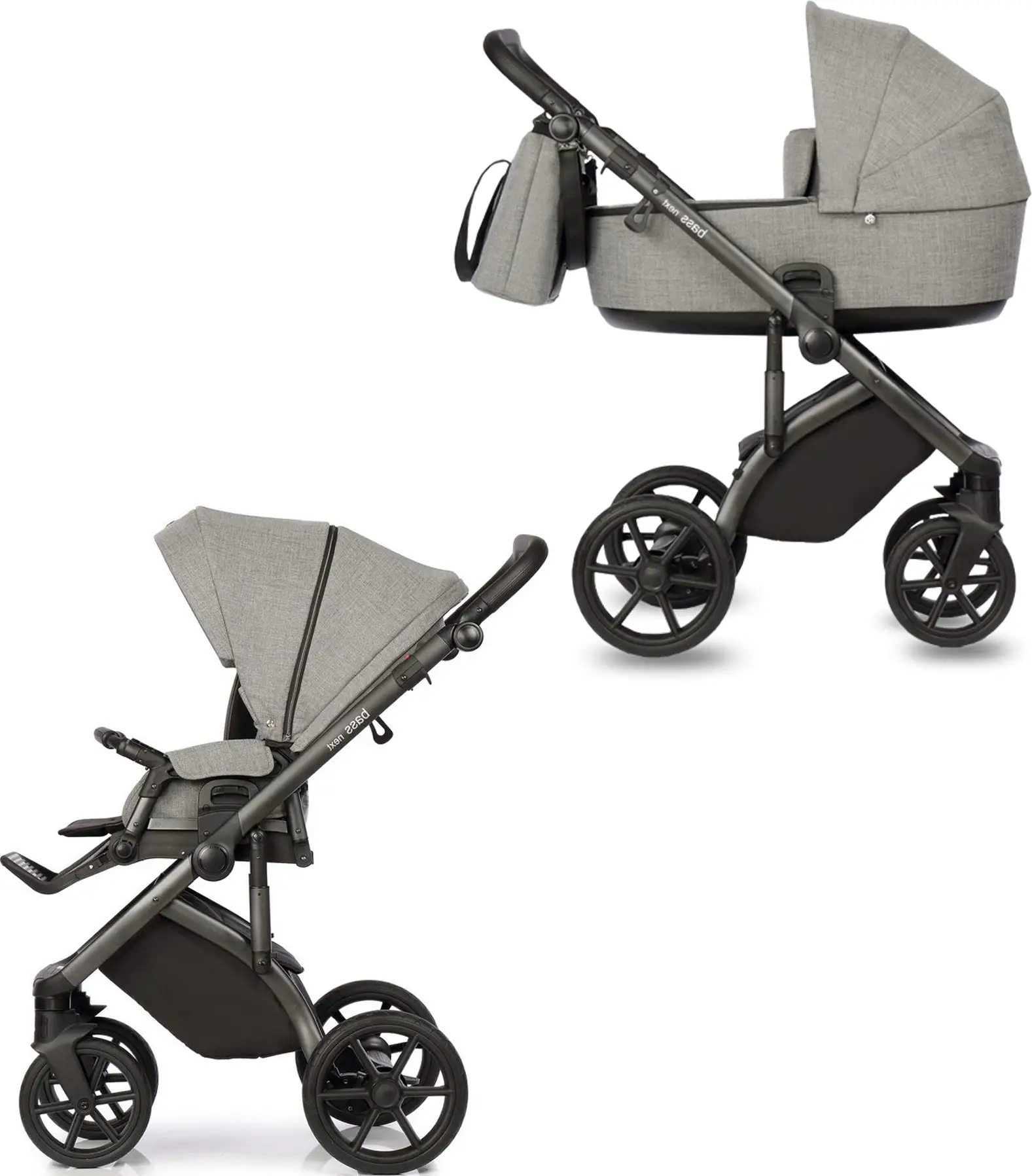 Коляска Roan 2 в1 Bass Next, Titanium, Black, ручка черная
