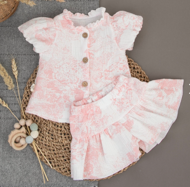 Фотография товара Комплект блузка+шорты "Муслин", розовые облака, лето (р. 22 (рост 68-74 см))