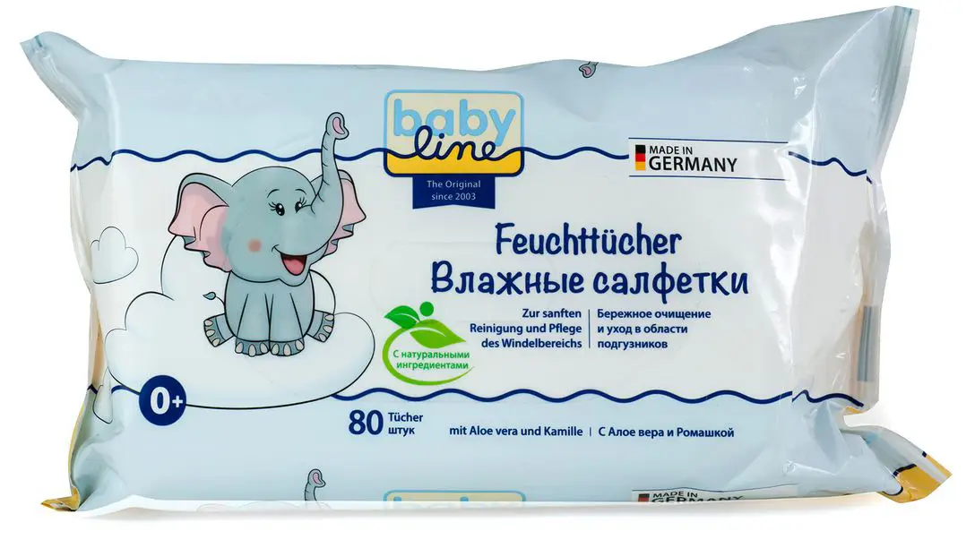 Влажные салфетки Babyline с Алоэ вера и ромашкой 80 штук
