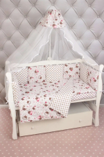 Фотография товара Комплект Premium в кроватку 19 предметов (7+12 бортиков) AmaroBaby Десерт розовый, бязь