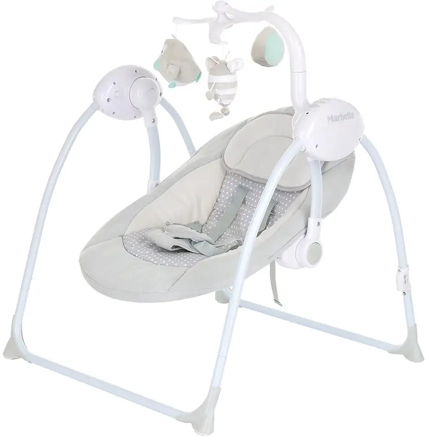 Электрокачели Marbella Pituso Grey, 71х66х77 см, точки, пульт, MP3, москитная сетка, адаптер
