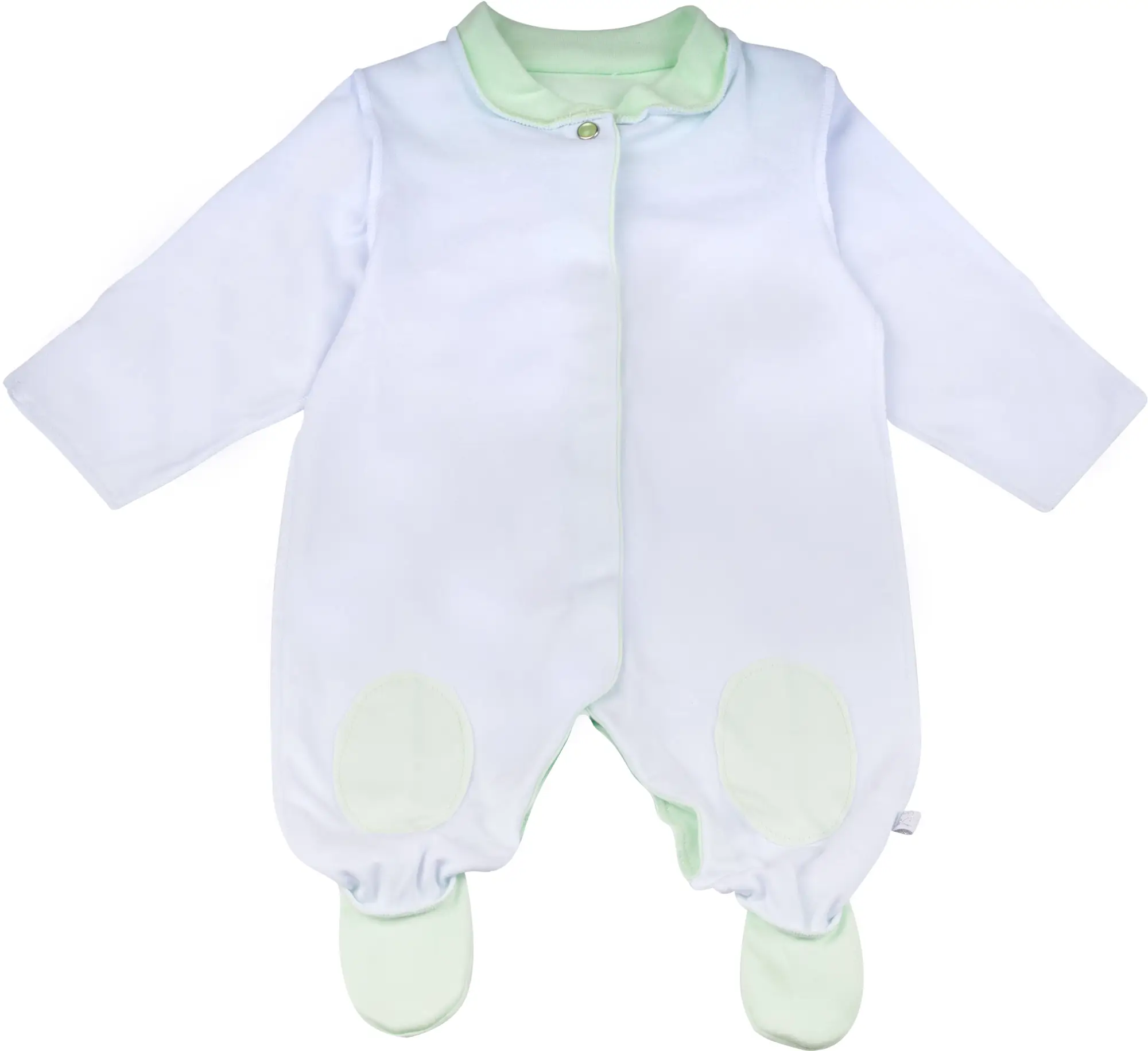 Комбинезон стойка нашивки Фабрика Бамбук белый салатный 68