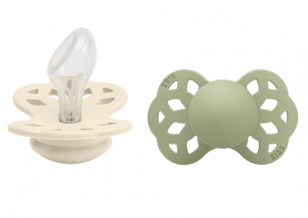 Фотография товара Набор пустышек силиконовых BIBS Infinity Anatomical, 2 шт. - Ivory/Sage, 0+ мес.