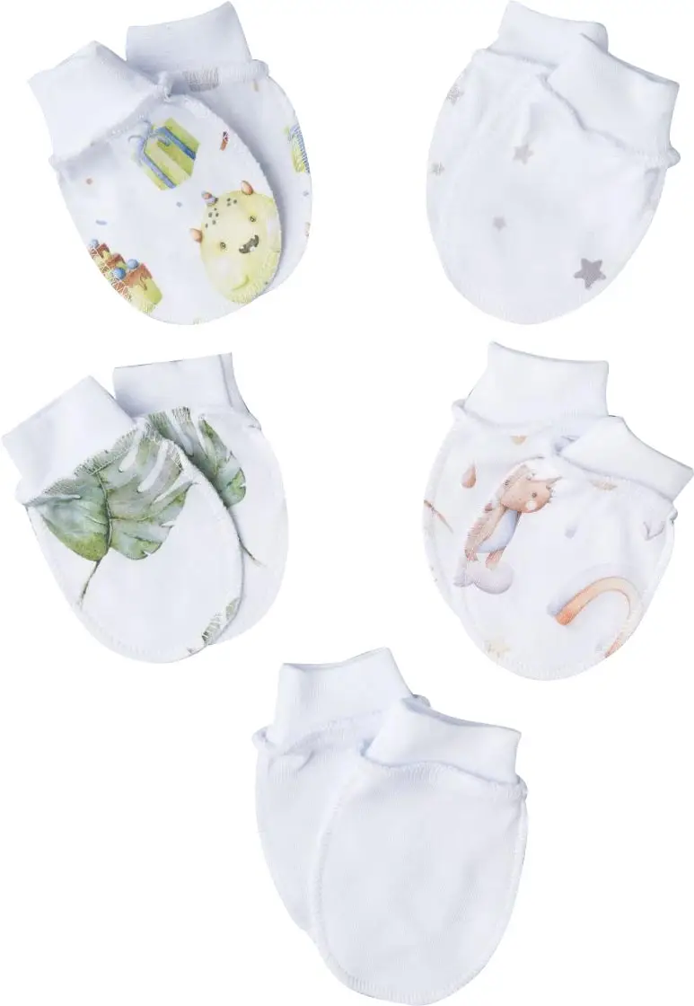 Антицарапки Little Sta, р. 56, 5 пар, интерлок, белые, №9, для мальчиков