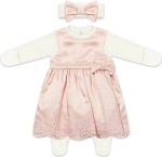 Фотография товара Комплект на выписку Принцесса Luxury Baby Русский Сатин комбинезон и платье, розовый с кружевом, р. 62