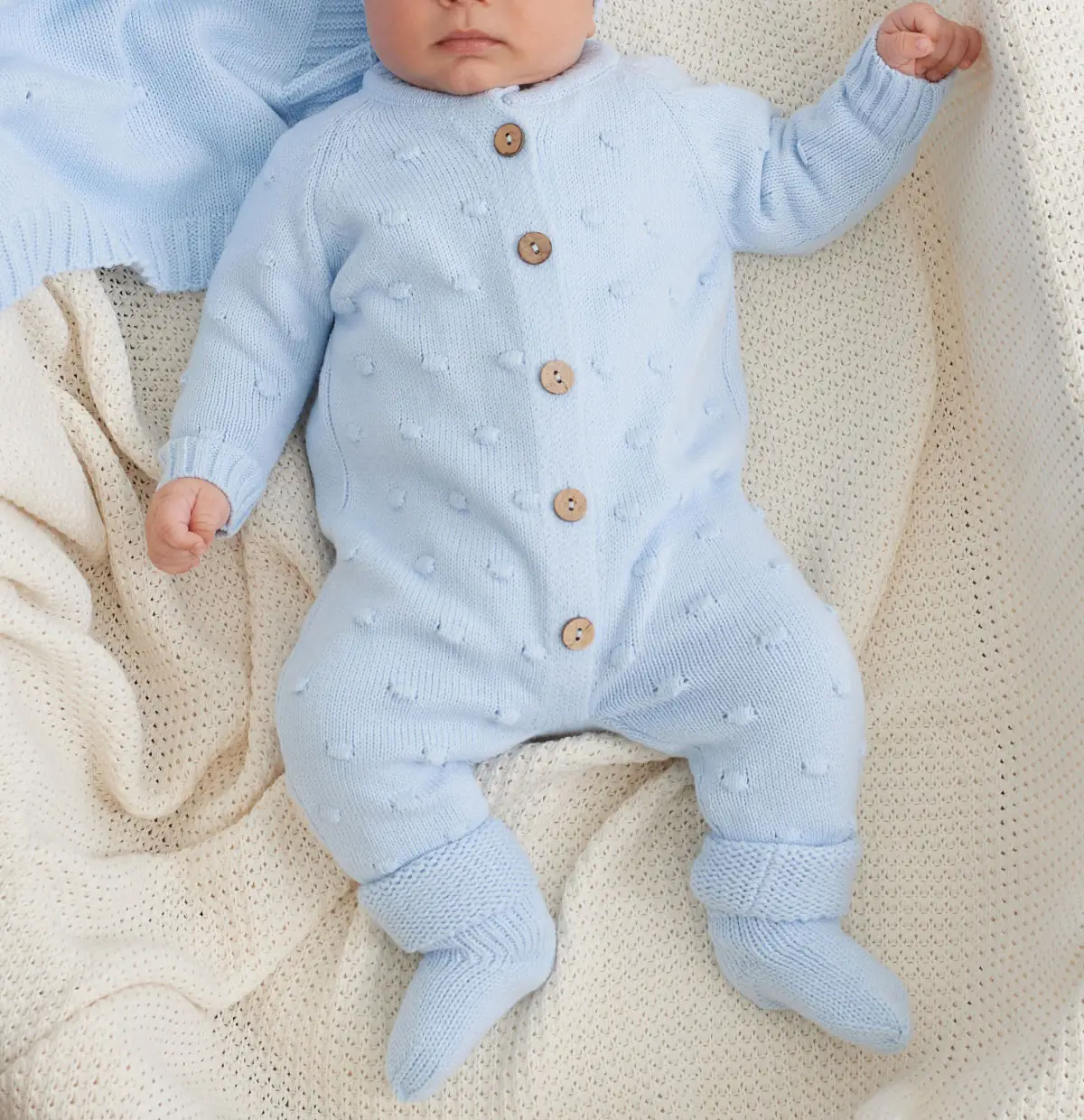 Вязаный комплект Пупырка Luxury Baby, 3 предмета, 62-68, голубой