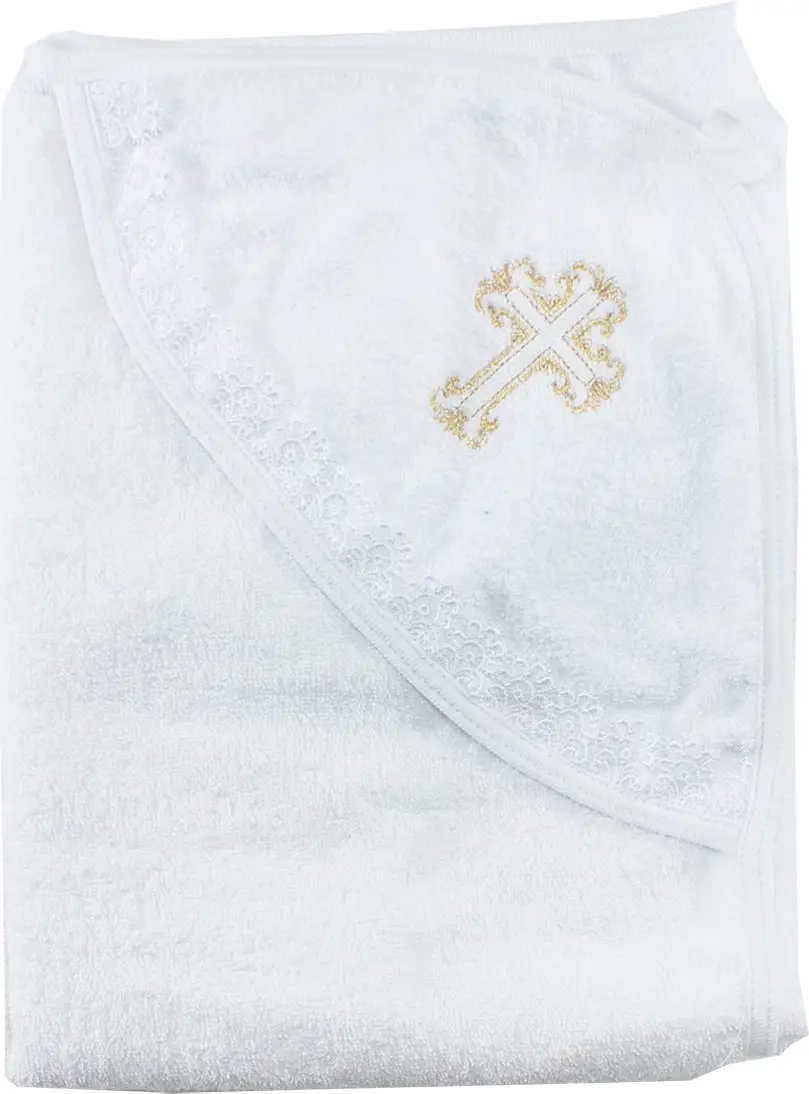 Полотенце-уголок Осьминожка для крещения с вышивкой золото