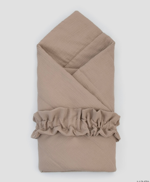 Фотография товара Одеяло-конверт  на выписку 90х90 «Муслин №4», с лентой на резинке летнее (капучино)