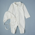 Фотография товара Комбез на кнопках + чепчик Little Star Кремовая пайетка интерлок, крем 56