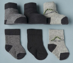 Фотография товара Носочки тонкие Little Star "Ассорти Дино+полоски", серый, черный, 3шт в уп.,6 см