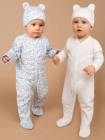 Фотография товара Комплект комбинезонов (слипов) детских с шапочкой Amarobaby Nature, белый, леопард, р.62