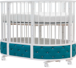 Кроватка детская Островок уюта EVA VIP маятник, экокожа бирюза-белый