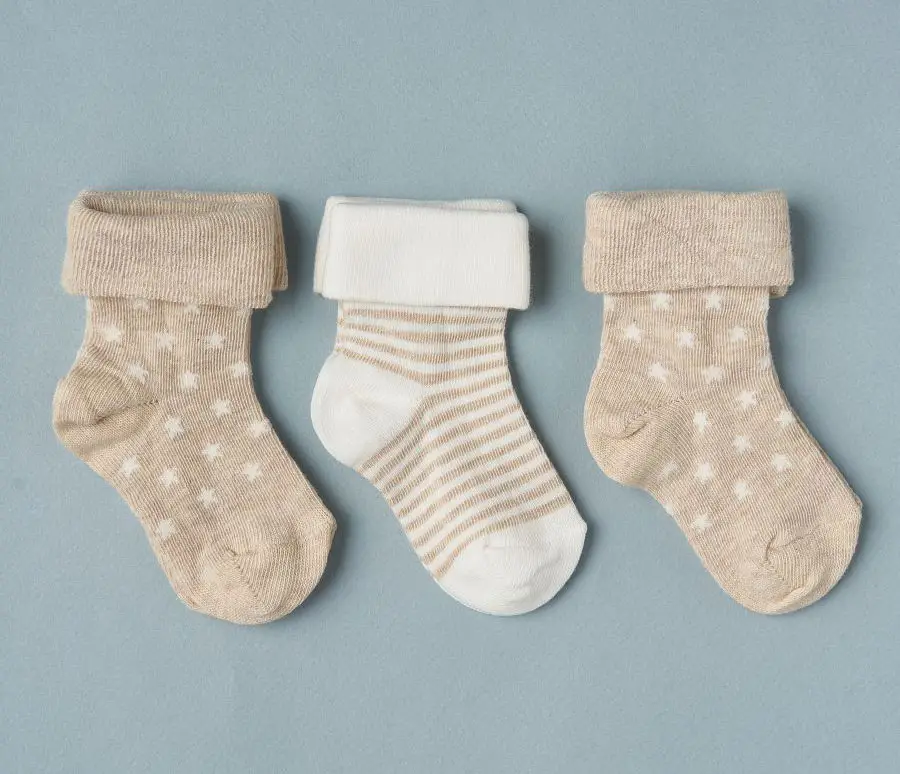 Носочки тонкие с подворотом  Little Star ассорти Звездочки бежевый/крем 3 пары 7-9 см