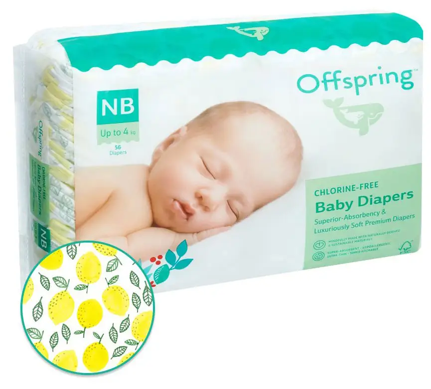 Подгузники Offspring Лимоны NB 2-4 кг 56 штук