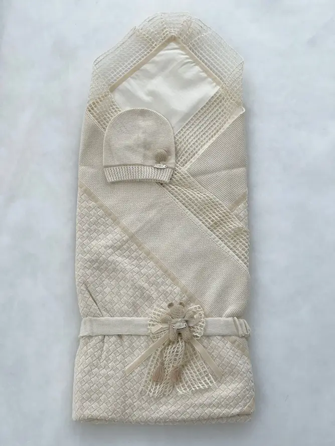 Комплект SaraBara Анхель конверт, уголок, шапочка, ванильный