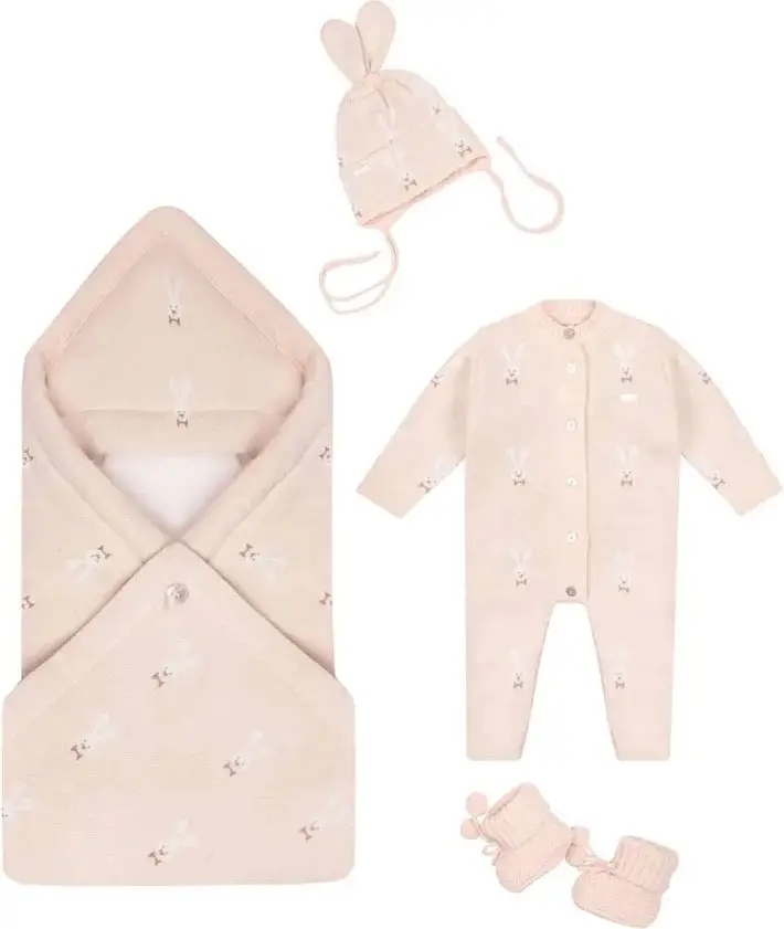 Набор на выписку Зайка 4 предмета, р. 0-3 мес, цвет натуральный