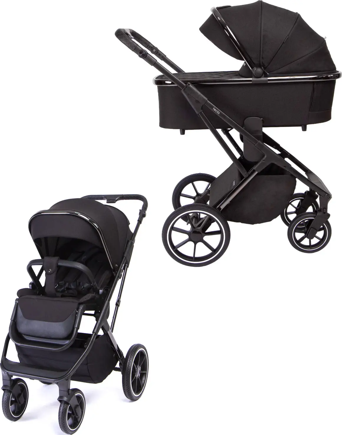 Коляска детская Peppy Tecla 2 в 1 Shadow Black Chrome Edition, черная