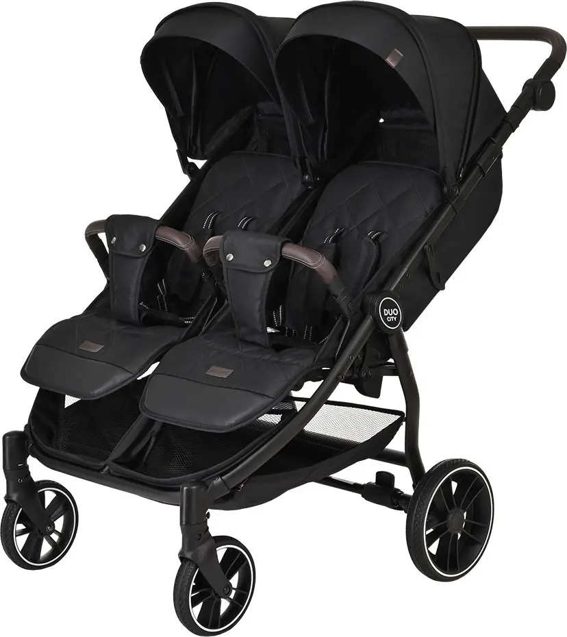 Коляска детская Duocity Pituso для двойни, прогулочная, Black/Черный/PU