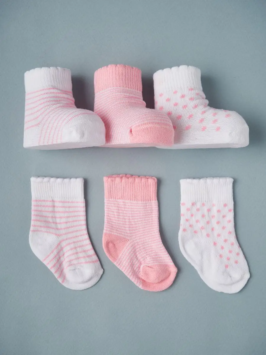Носочки тонкие Little Star Ассорти полоски белый+розовый 3 пары 5-7см