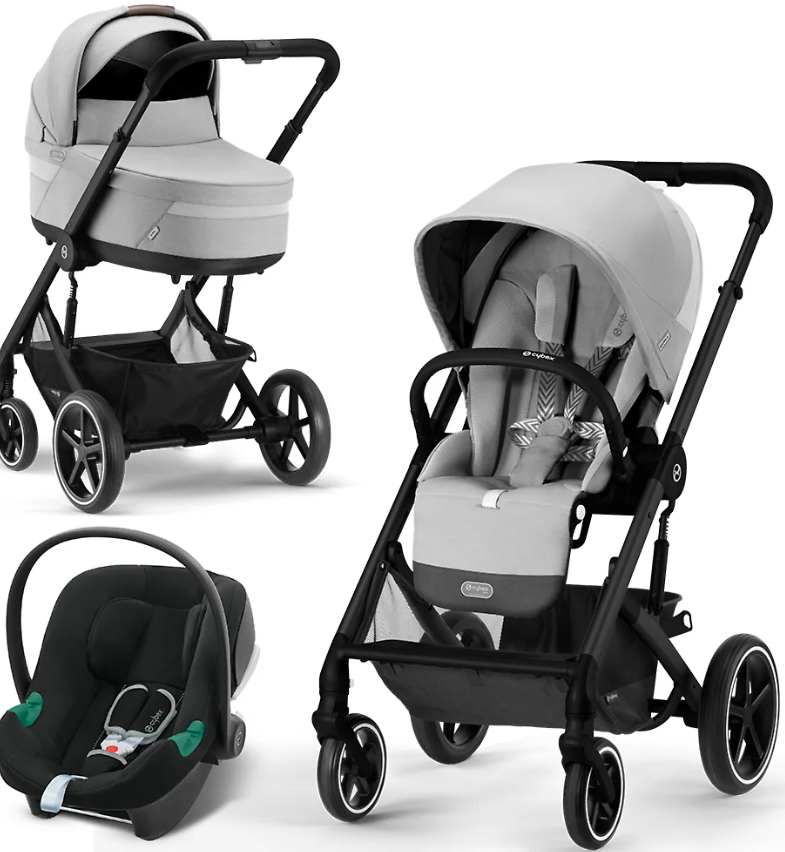 Фотография товара Детская коляска Cybex Balios S Lux BLK 3 в 1 цвет Lava Grey в комплекте со спальным блоком Cot S, автокреслом Aton B2 i-Size, дождевиком и адаптерами 2шт