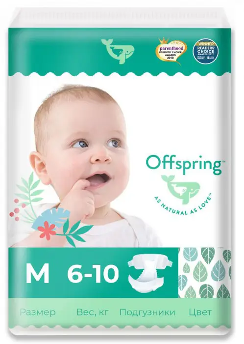 Подгузники Offspring Листочки M 6-10 кг 42 штук