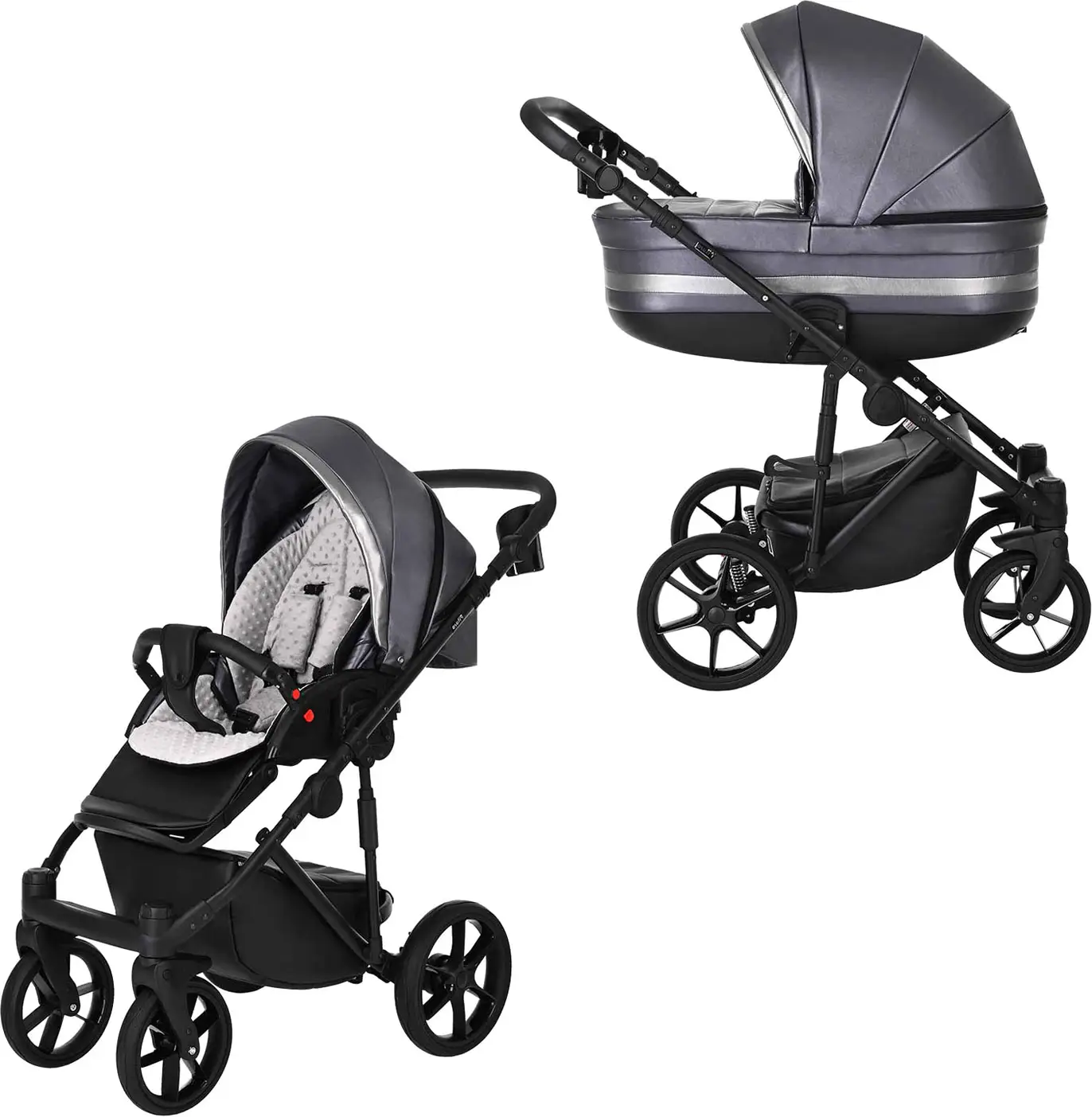 Коляска 2 в 1 Pituso Luna Luxury короб, прогулка, Кожа/Silver Dark Grey