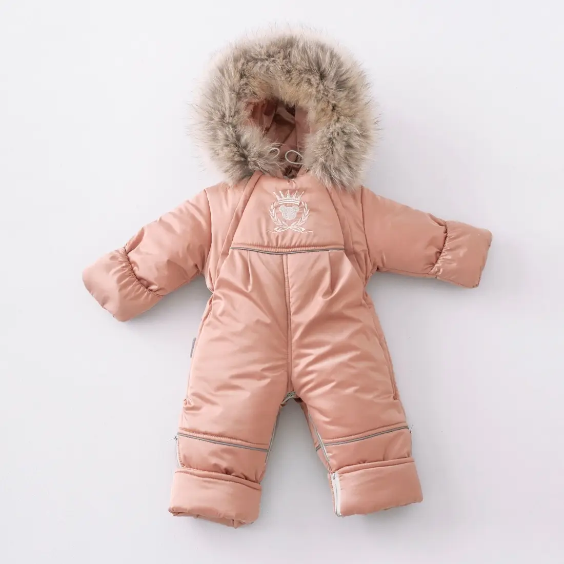 Комбинезон-трансформер KiDi Орсетто с опушкой, с отворотами, зимний, бежевый 22-24, 68-80 см