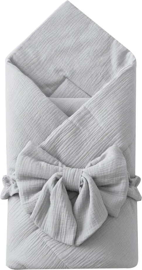 Одеяло-конверт на выписку Муслин №2 KiDi kids с бантом на резинке, 90х90 см, серый