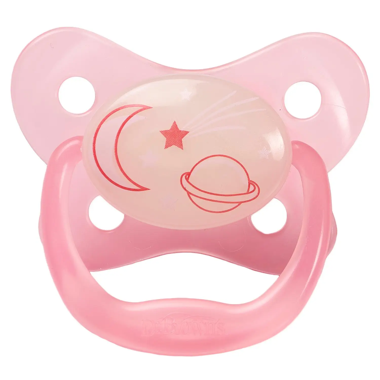 Пустышка силиконовая ортодонтическая Dr. Brown's Prevent Contoured Glow in the Dark (6-12 мес) розовый