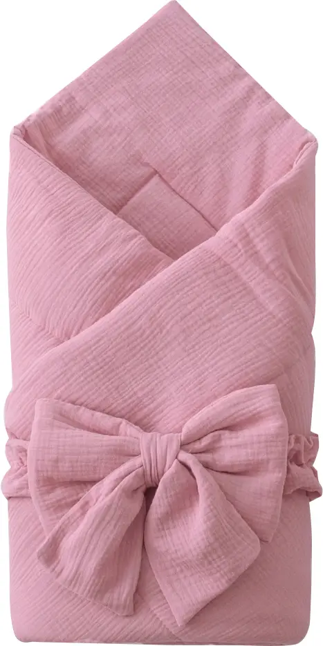 Одеяло-конверт на выписку Муслин №2 KiDi kids с бантом на резинке, 90х90 см, розовая пудра