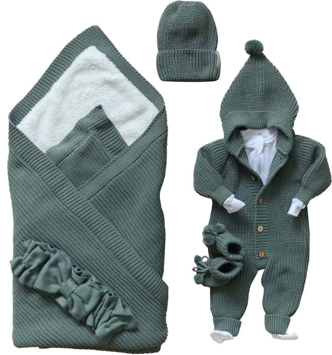 Комплект Bunnyphant вязаный из 5 предметов, зеленый 