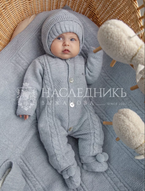 Фотография товара Комплект 3 пр.: комбинезон с кап.+ шапка+ пинетки, цв.экрю (р. 0-3 мес.)