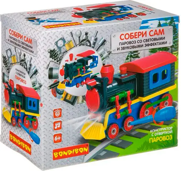 Конструктор с отверткой Bondibon, Собирай и Играй Паровоз 75 деталей