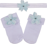 Фотография товара Повязка на голову, носочки Little Star Незабудка мятная белый